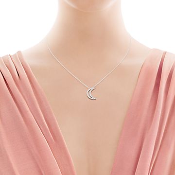 Silver Crescent Moon Necklace with Cubic Zirconia – Crafted Jewellery